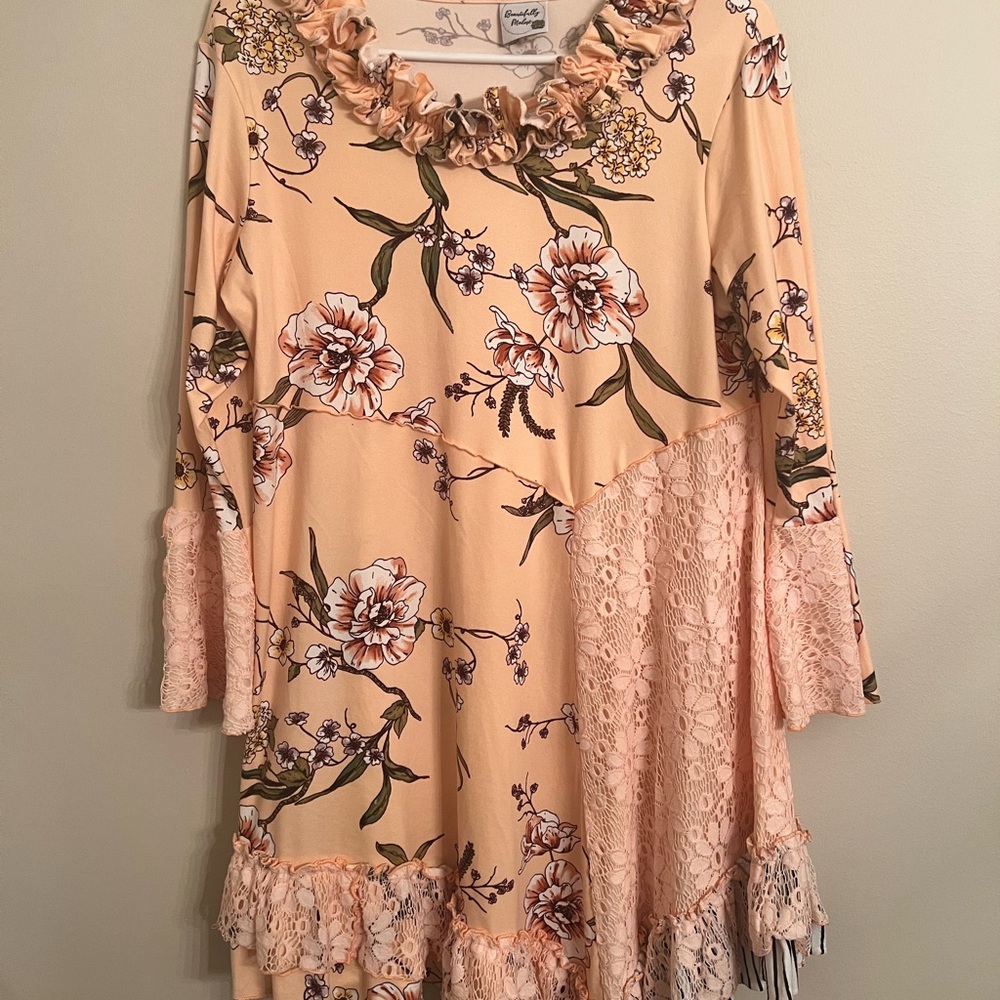 Pink Asymmetrical Ruffled Tunic lots of details size M